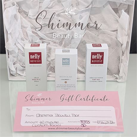 Nelly DeVuyst Skincare Kit & 60 Min Custom Facial at Shimmer Spa on VictoriaBids